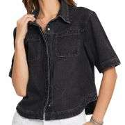 Women’s Short Sleeve Button Front Casual Denim Jacket