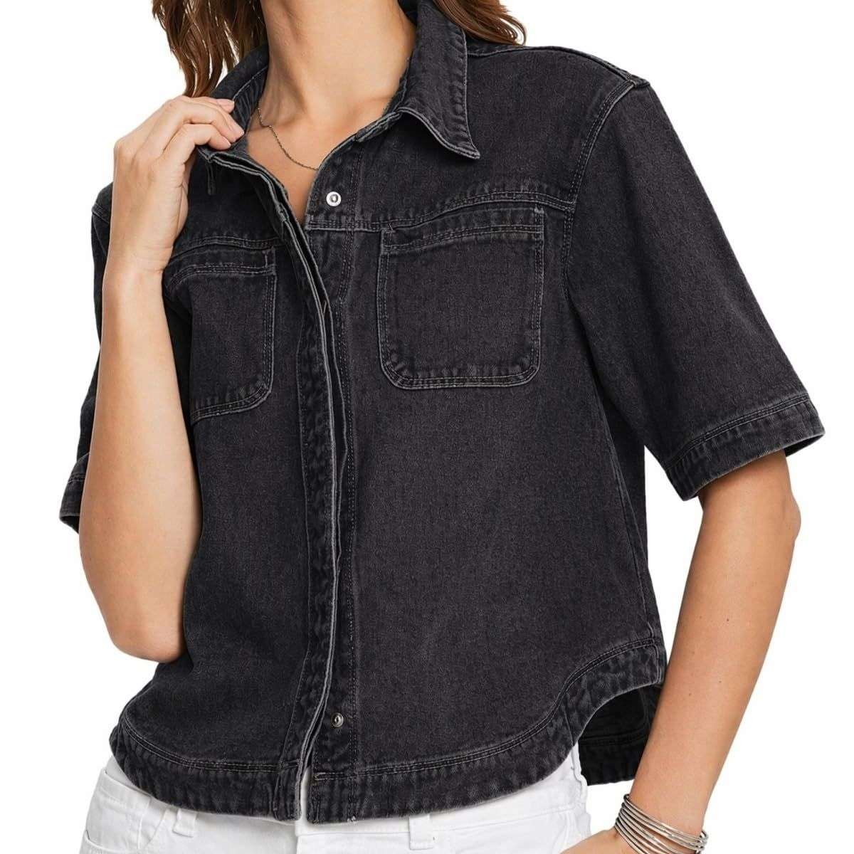 Women’s Short Sleeve Button Front Casual Denim Jacket