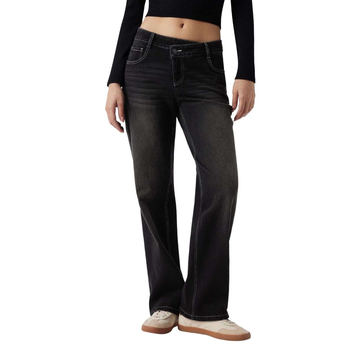 Women’s Asymmetrical Low Rise Straight Leg Jeans