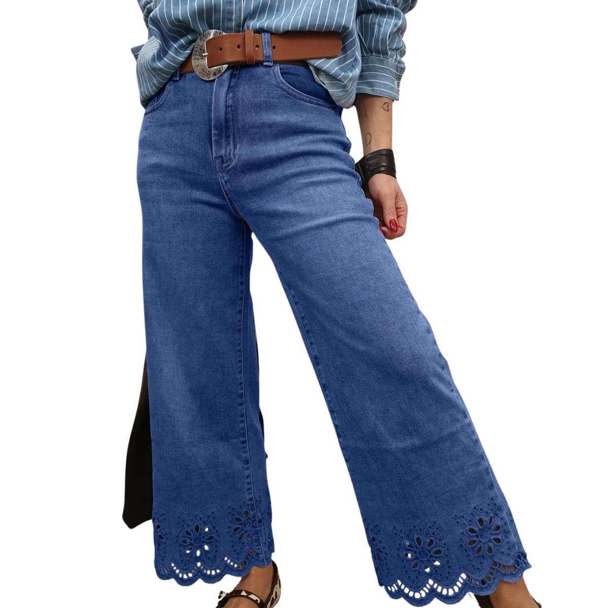 Women’s Embroidered Stretch Wide Leg Jeans