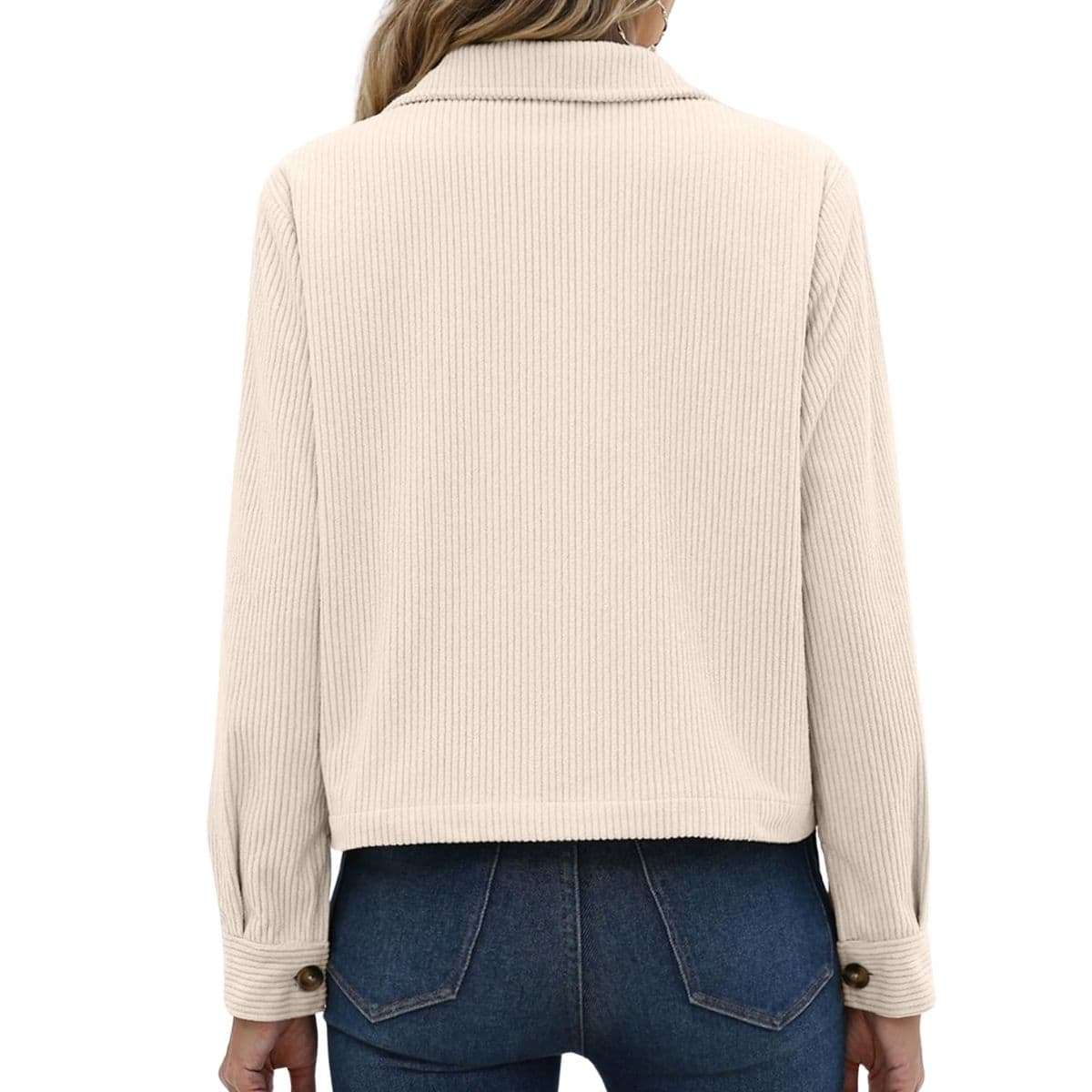 Women’s Fashion Cropped Corduroy Collared Long Sleeve Jacket
