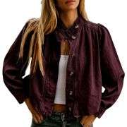 Women’s Puff Sleeve Button Vintage Denim Jacket