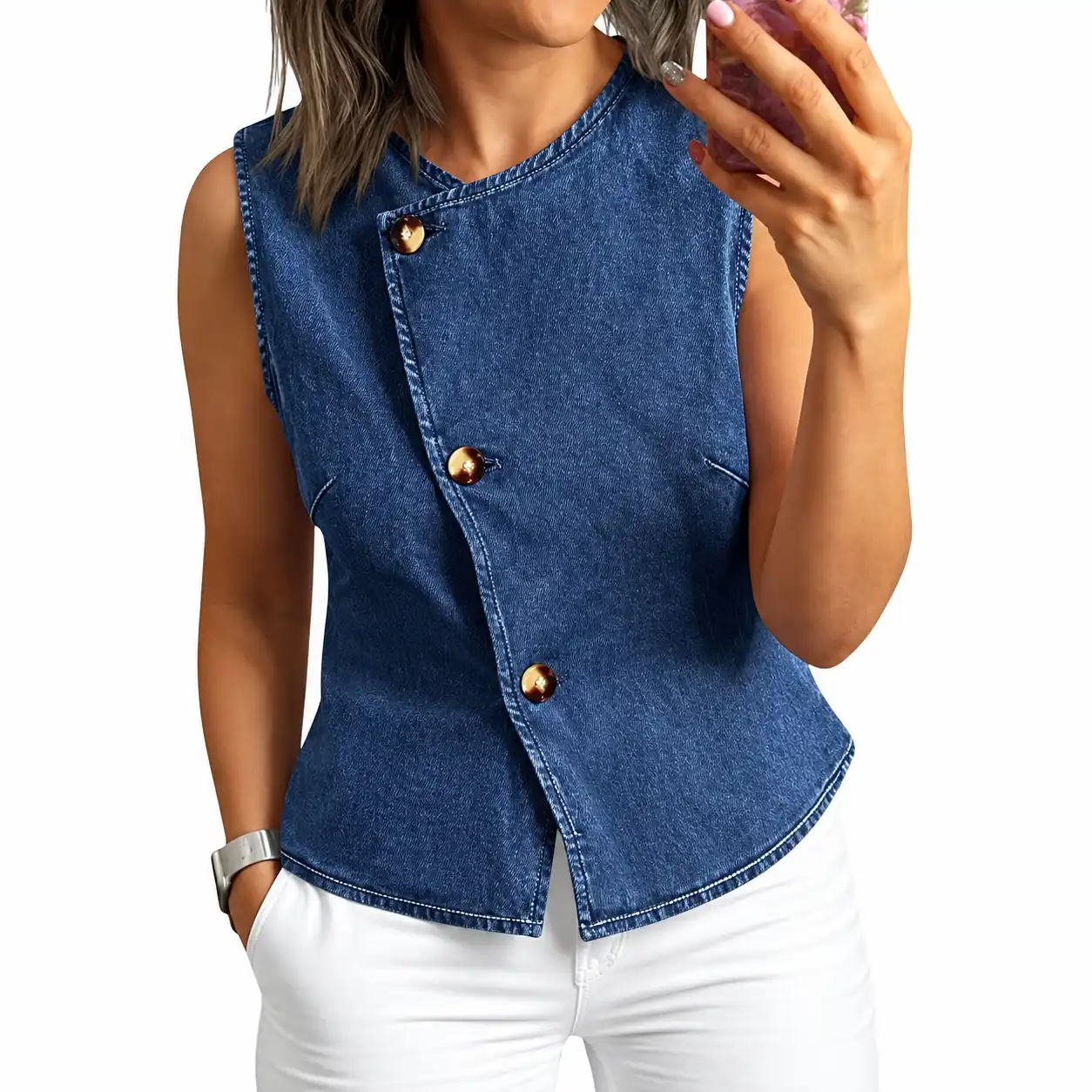 Women’s Asymmetrical Denim Vest