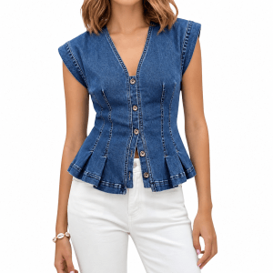 Women's Denim Pleated Top