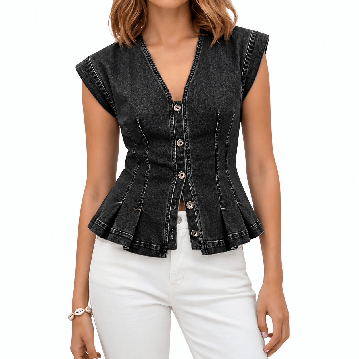 Women’s Denim Pleated Top