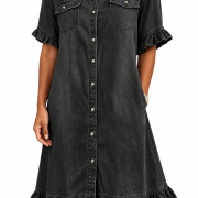 Ruffle Short Sleeve Button-Down JDenim Shirt Dress