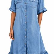 Ruffle Short Sleeve Button-Down JDenim Shirt Dress