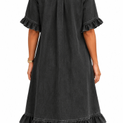 Ruffle Short Sleeve Button-Down JDenim Shirt Dress