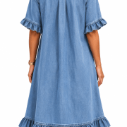 Ruffle Short Sleeve Button-Down JDenim Shirt Dress