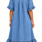 Ruffle Short Sleeve Button-Down JDenim Shirt Dress