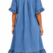 Ruffle Short Sleeve Button-Down JDenim Shirt Dress
