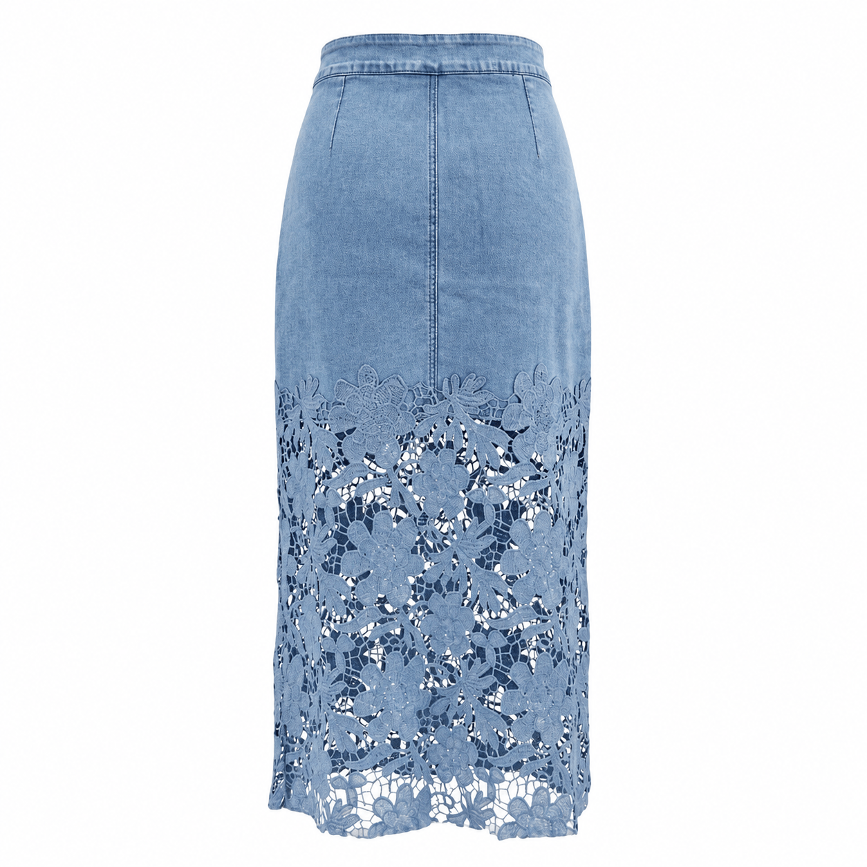 Women’s Lace Spliced Denim Midi Skirt