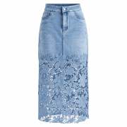 Women’s Lace Spliced Denim Midi Skirt