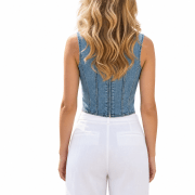 Women’s AsymmetricalSquare Neck Zip Back Denim Corset Crop Top