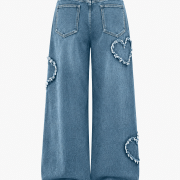 Women’s High Waisted Distressed Heart Pattern Wide Leg Jeans