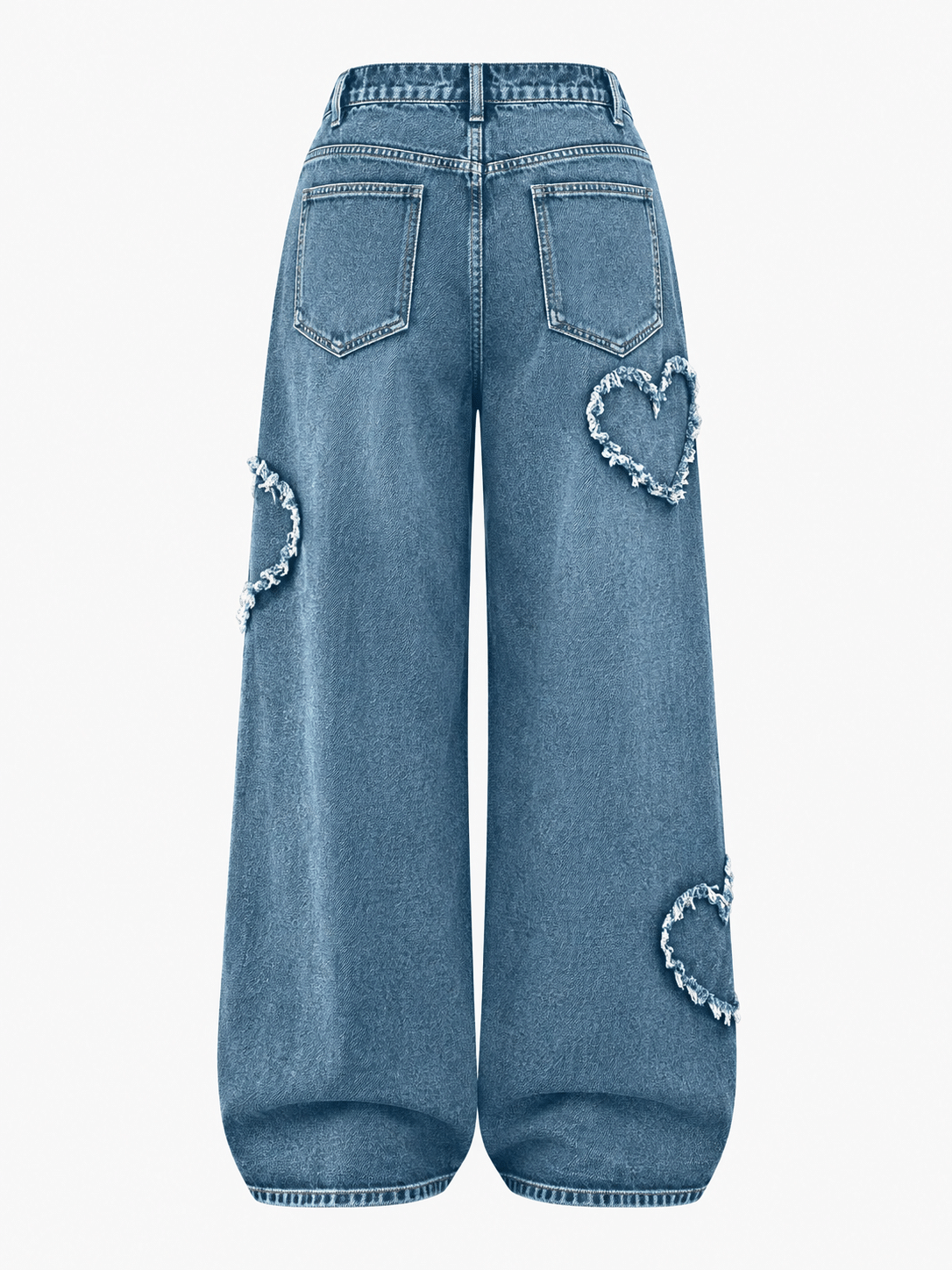 Women’s High Waisted Distressed Heart Pattern Wide Leg Jeans