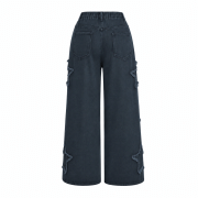 Women’s High Waisted Distressed Heart Pattern Wide Leg Jeans