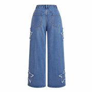 Women’s High Waisted Distressed Heart Pattern Wide Leg Jeans