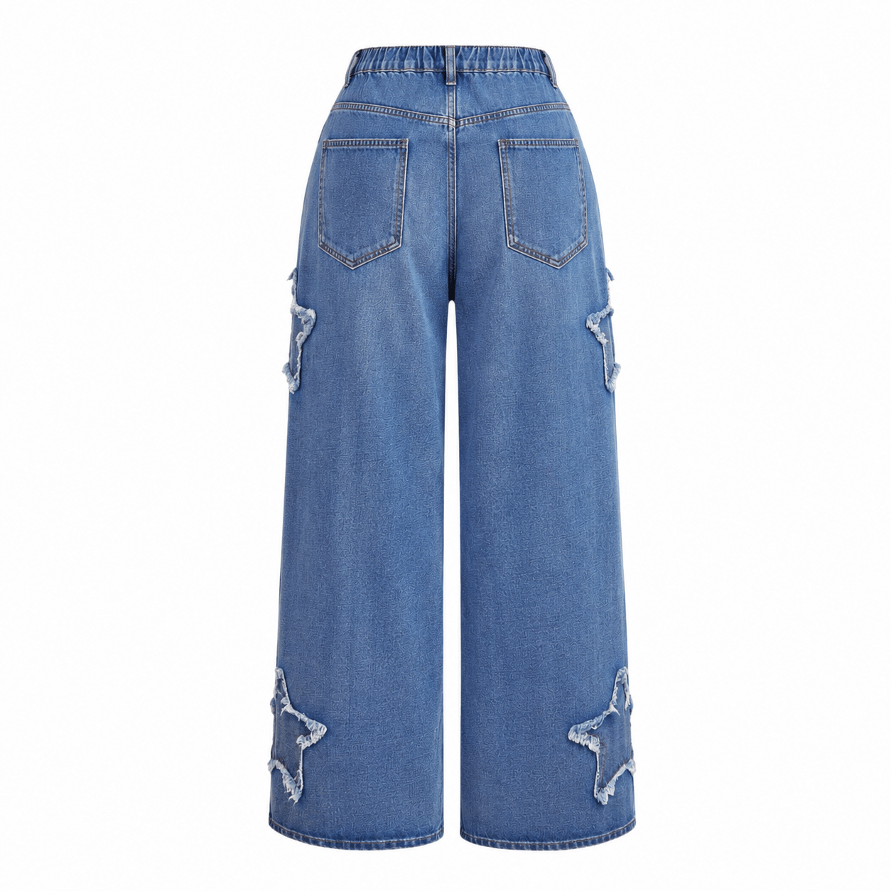 Women’s High Waisted Distressed Heart Pattern Wide Leg Jeans