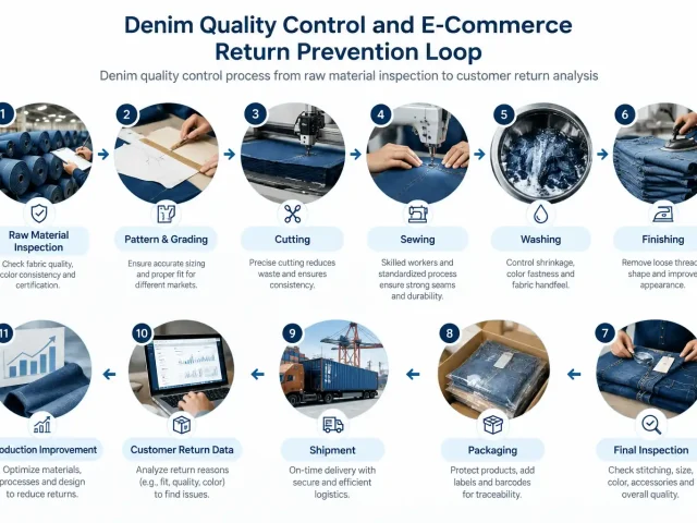 Denim quality control process from raw material inspection to customer return analysis