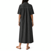 Women’s Distressed  Short Sleeve Button Up Pleated Loose Fit Midi Denim Polo Shirt Dress