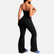 Women’s Criss-Cross Bustier Slim Fit Flare Denim Jumpsuit