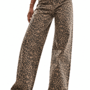 Vintage Y2K Street Leopard Print High-Waist Denim Wide Leg Jeans