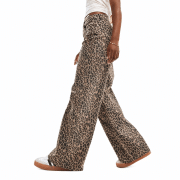 Vintage Y2K Street Leopard Print High-Waist Denim Wide Leg Jeans