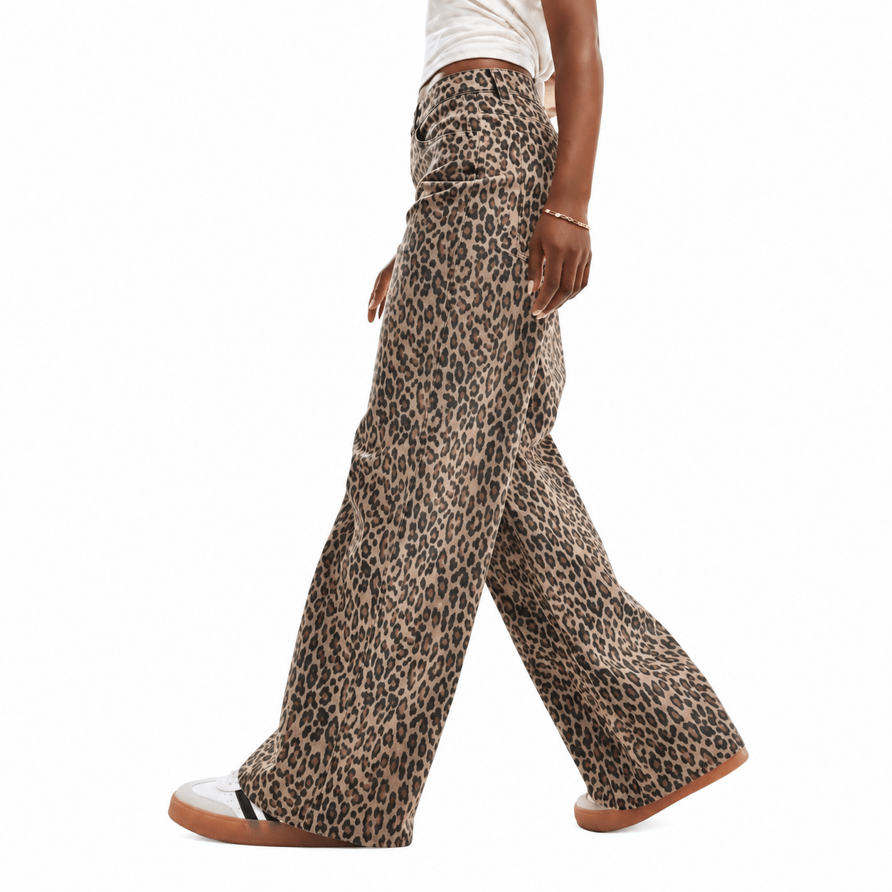 Vintage Y2K Street Leopard Print High-Waist Denim Wide Leg Jeans