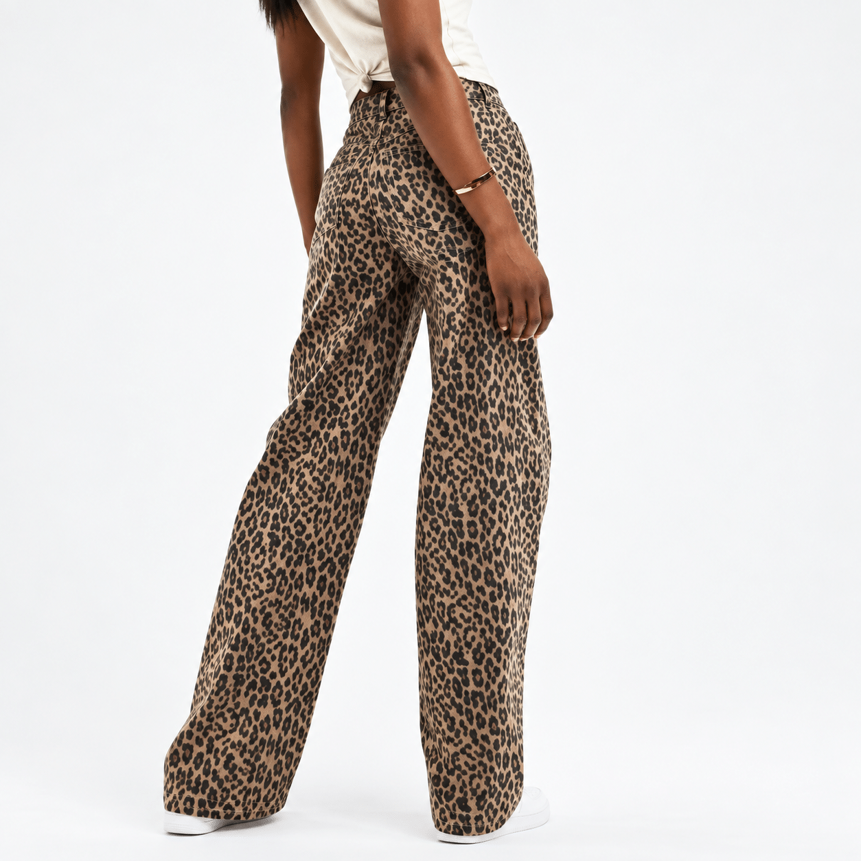 Vintage Y2K Street Leopard Print High-Waist Denim Wide Leg Jeans