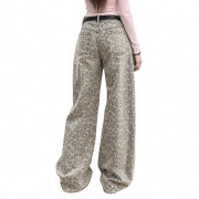 Vintage Y2K Street Leopard Print High-Waist Denim Wide Leg Jeans