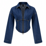 Women’s Fitted Denim Collar Corset Zip-Up Jacket