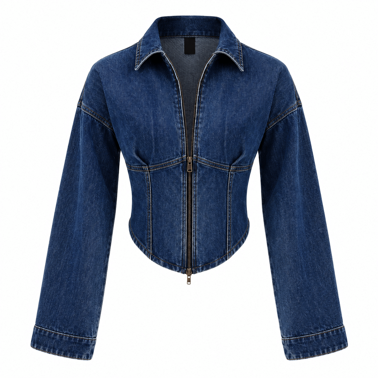 Women’s Fitted Denim Collar Corset Zip-Up Jacket