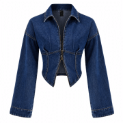 Women’s Fitted Denim Collar Corset Zip-Up Jacket