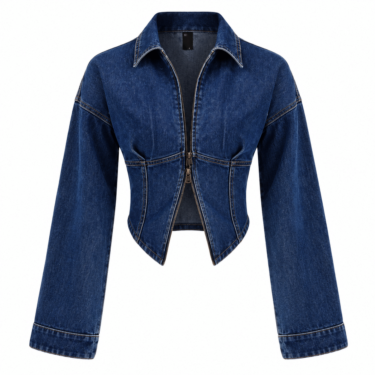Women’s Fitted Denim Collar Corset Zip-Up Jacket