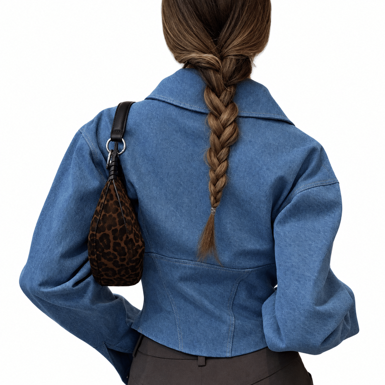 Women’s Fitted Denim Collar Corset Zip-Up Jacket