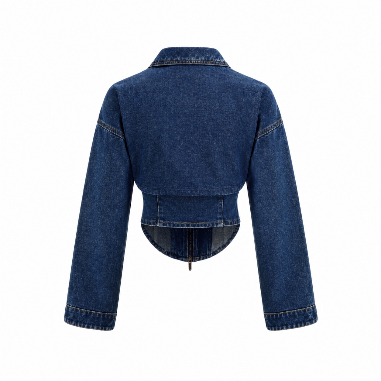 Women’s Fitted Denim Collar Corset Zip-Up Jacket