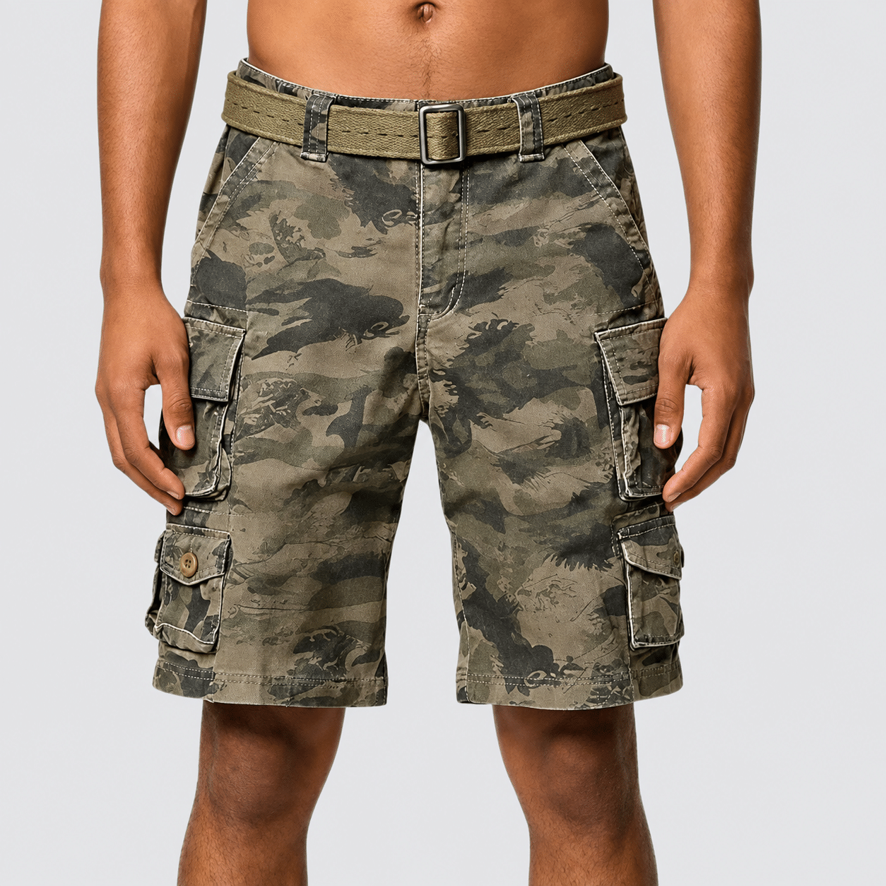 Men’s 9-Pocket Cotton Utility Camo Cargo Shorts