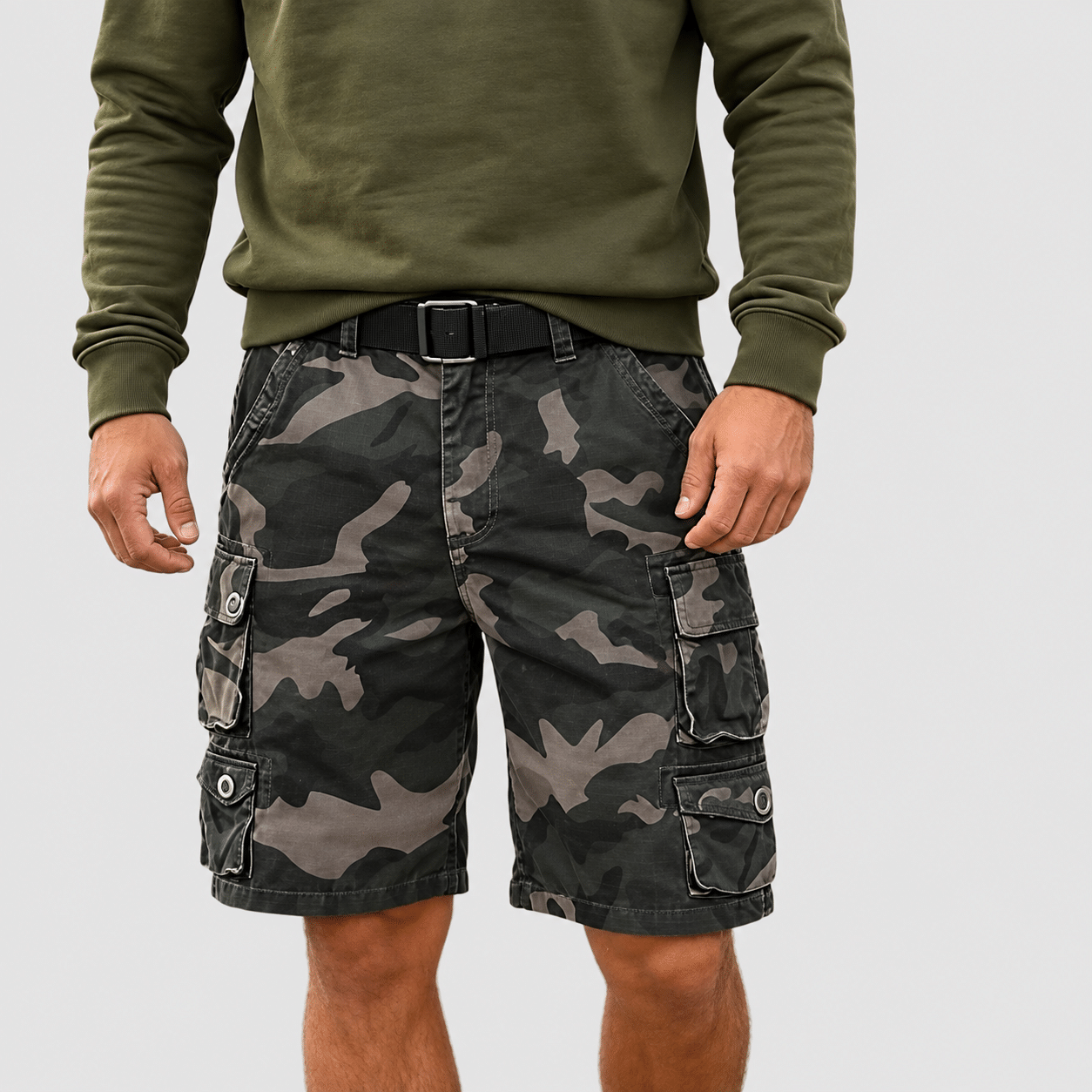 Men’s 9-Pocket Cotton Utility Camo Cargo Shorts