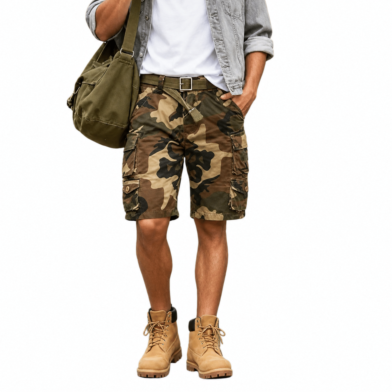 Men’s 9-Pocket Cotton Utility Camo Cargo Shorts