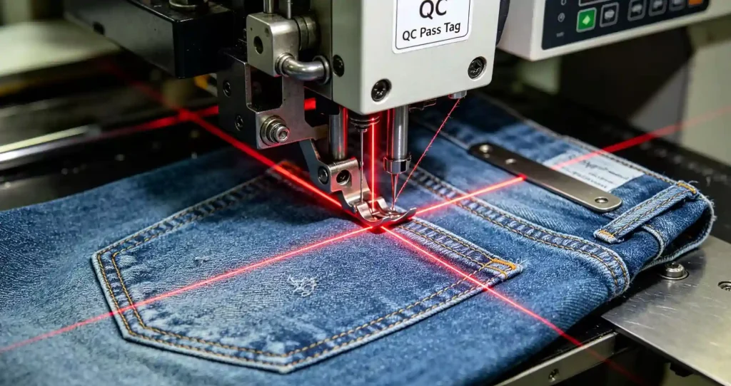 Denim sewing defects and quality control in professional garment manufacturing