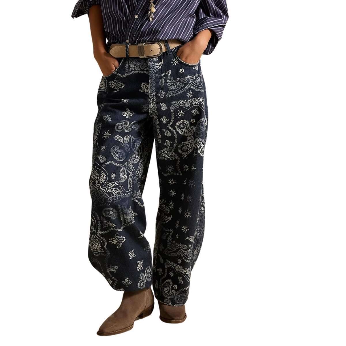 Women’s Floral Print Baggy Barrel Jeans