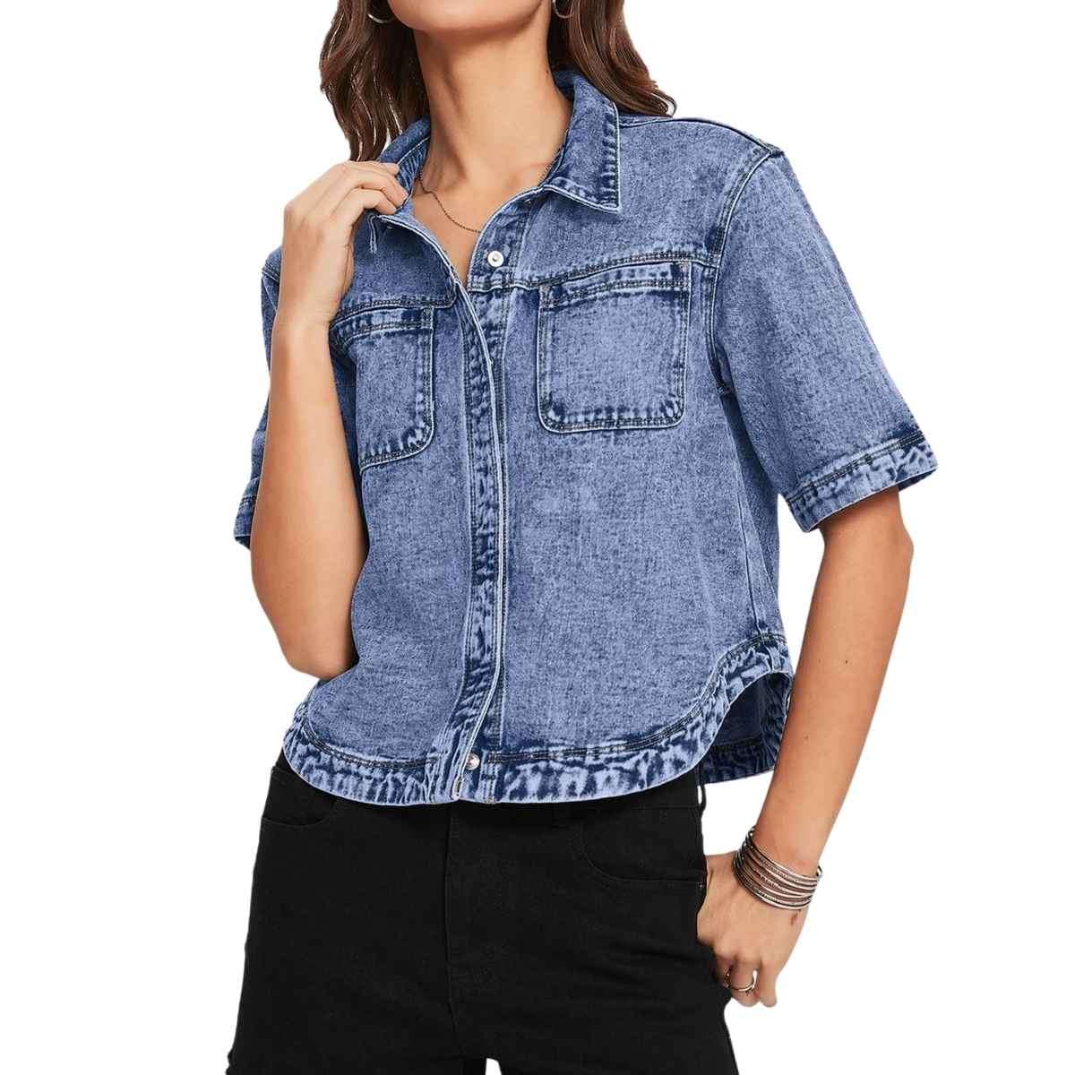 Women’s Casual Short Sleeve Denim Shacket