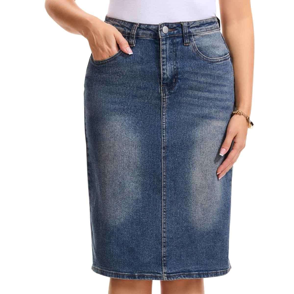 Women’s High Waisted Denim Midi Skirt