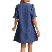 Women’s Button Down Babydoll Denim Ruffle Mini Dress