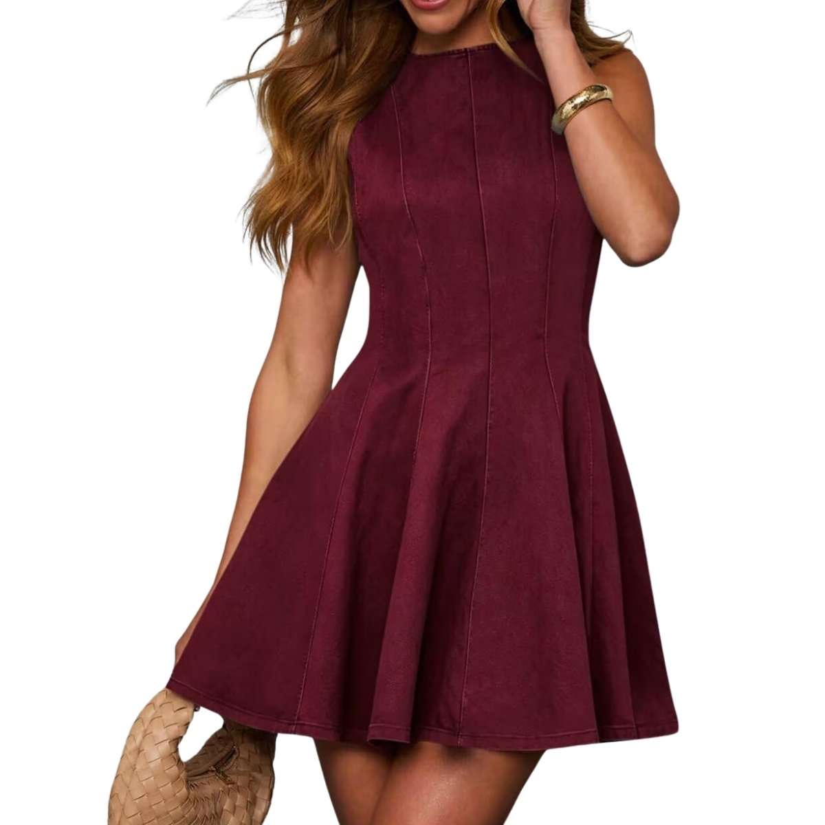 Women’s Sleeveless Slim Fit A-Line Tank Denim Babydoll Mini Dress