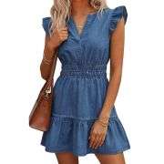 Women’s Ruffle Sleeve Denim Mini Dress