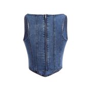 Women’s AsymmetricalSquare Neck Zip Back Denim Corset Crop Top