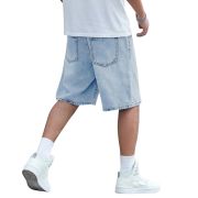 Mid Waist Slant Pockets Baggy Denim Jean Shorts