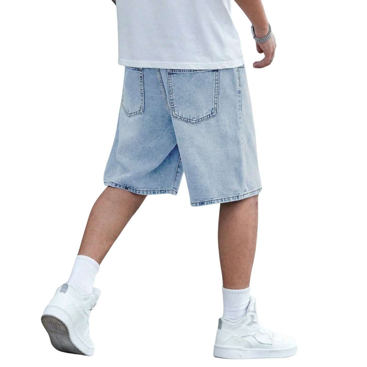 Mid Waist Slant Pockets Baggy Denim Jean Shorts